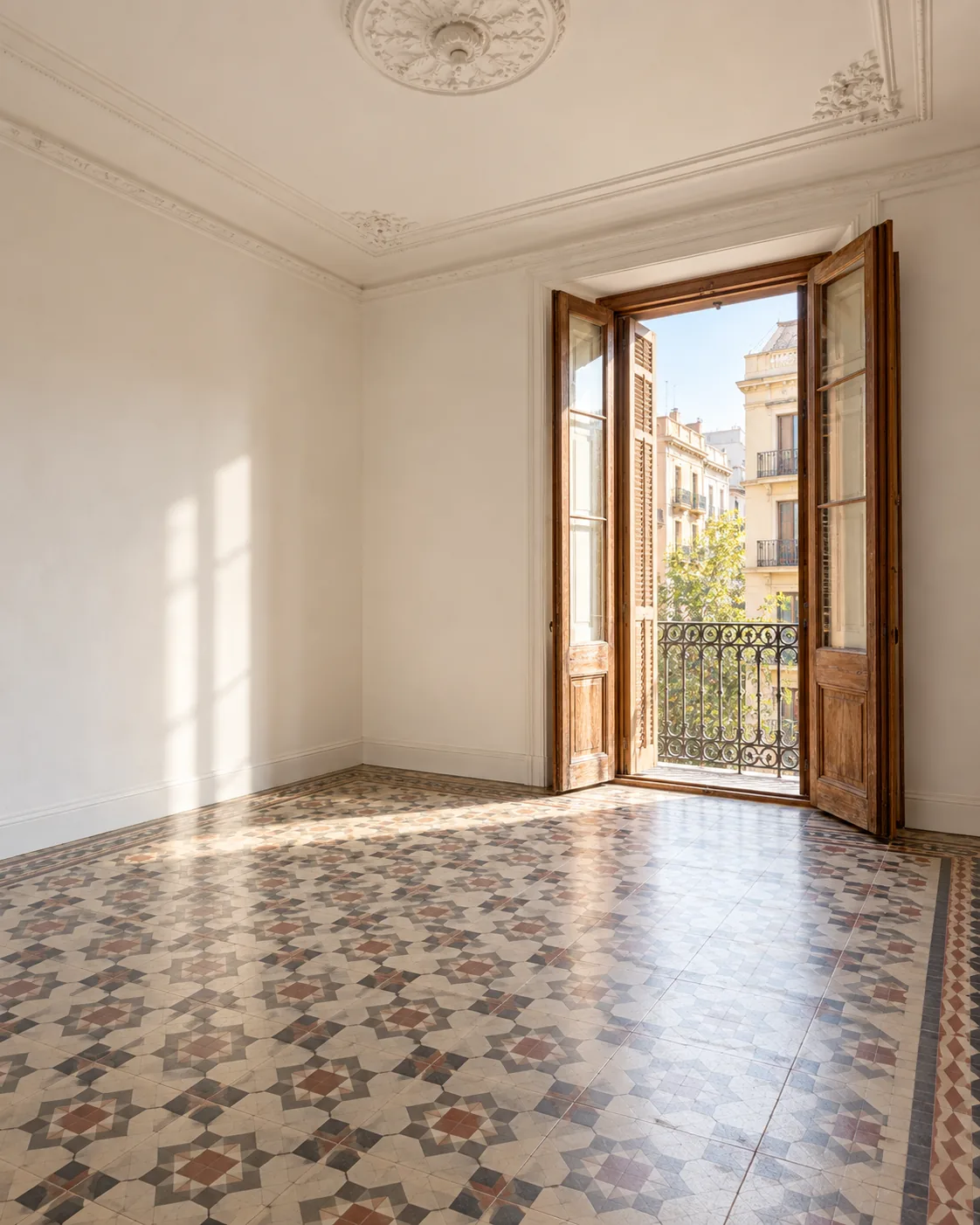 Interior vacío y luminoso de una vivienda de estilo barcelonés